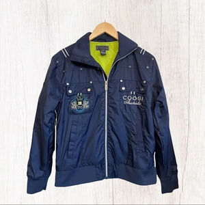 Coogi Navy Nylon Bomber Jacket SZ S‎